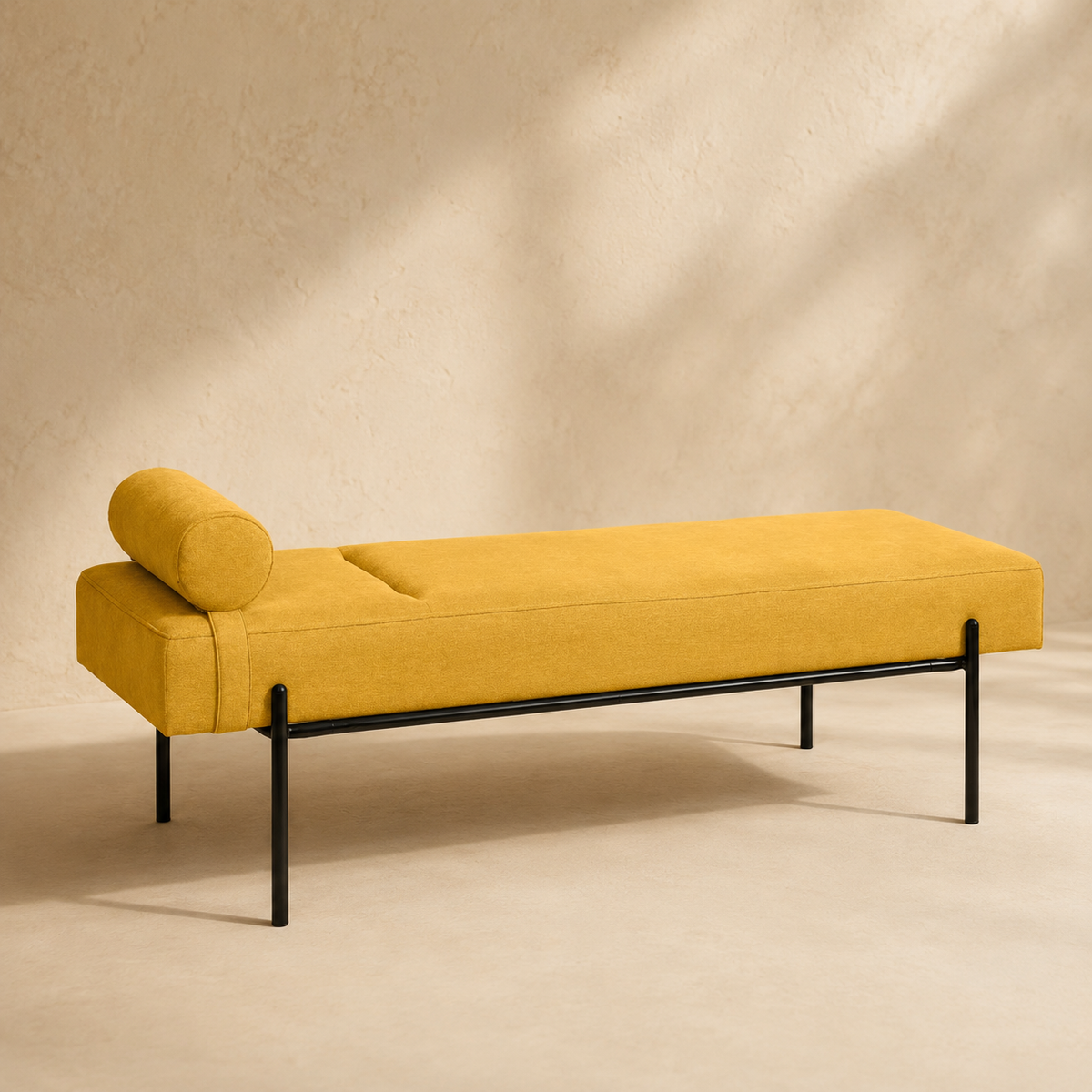 Banqueta tapizada, patas negras, 140 cm