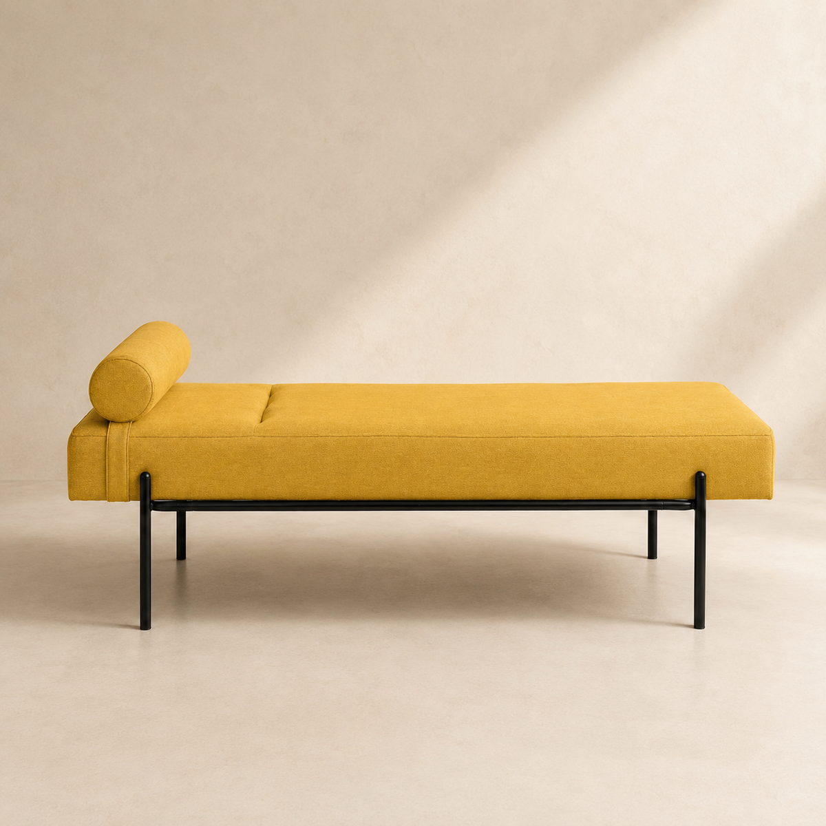 Banqueta tapizada, patas negras, 140 cm