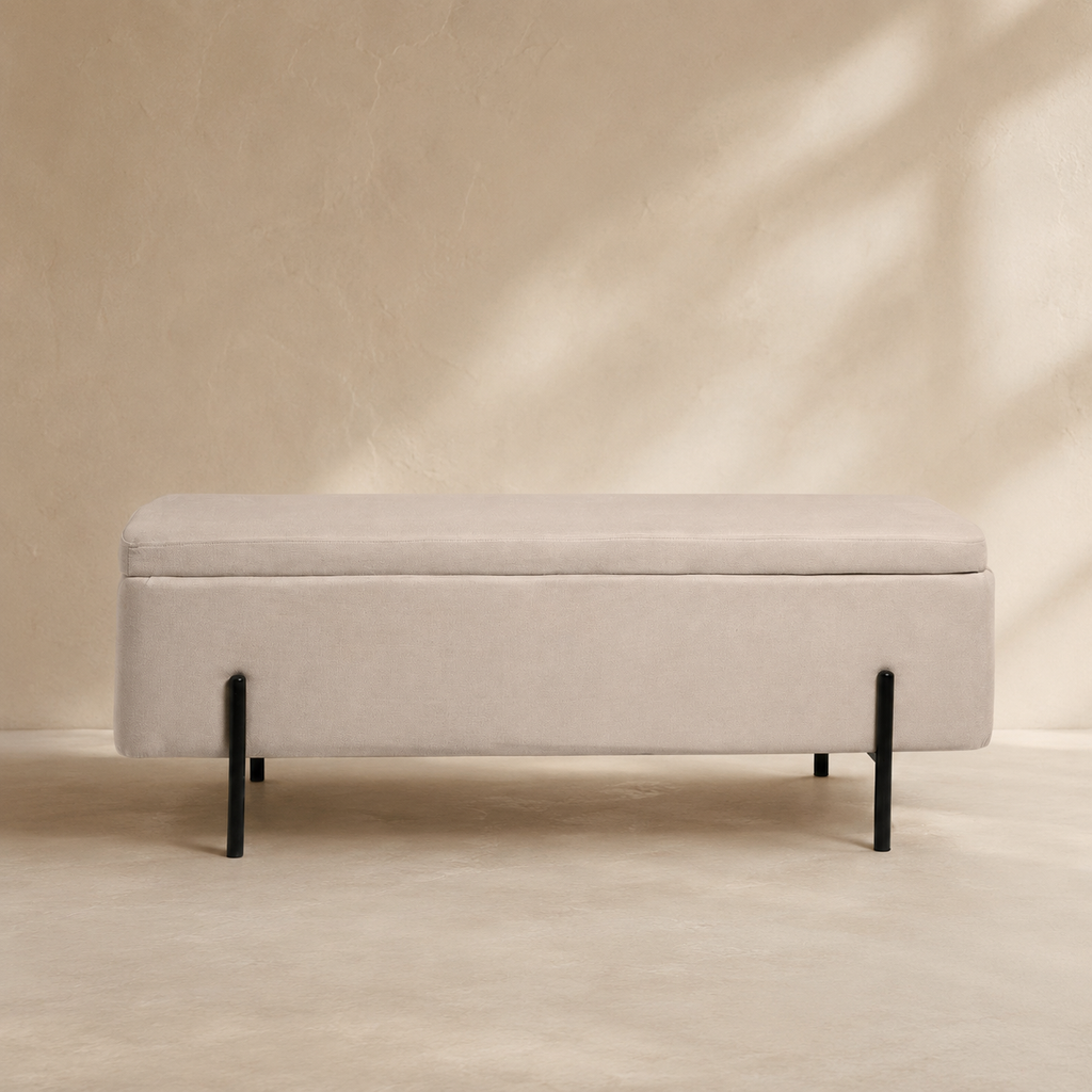 Banqueta tapizada con almacenaje, 120 cm