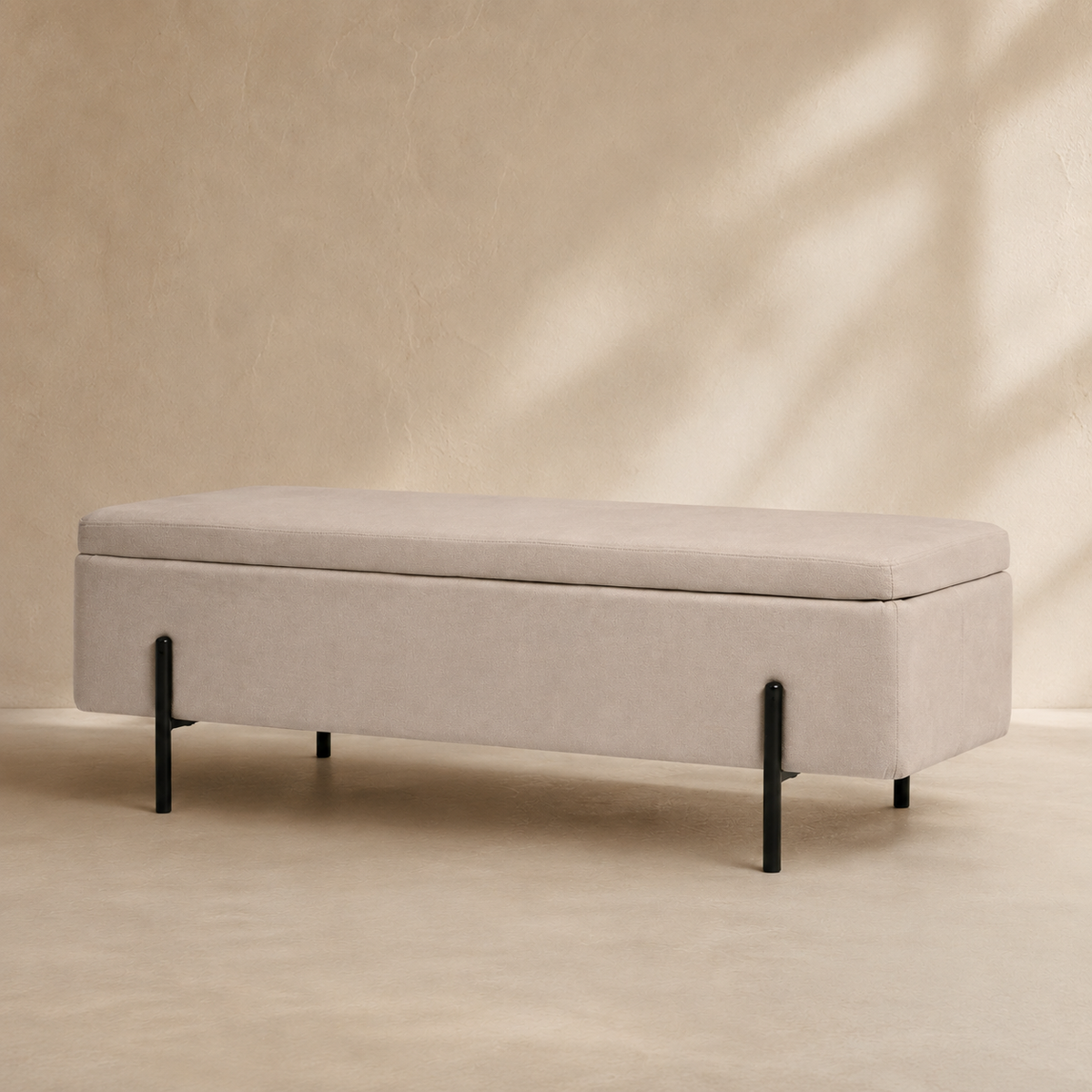 Banqueta tapizada con almacenaje, 120 cm