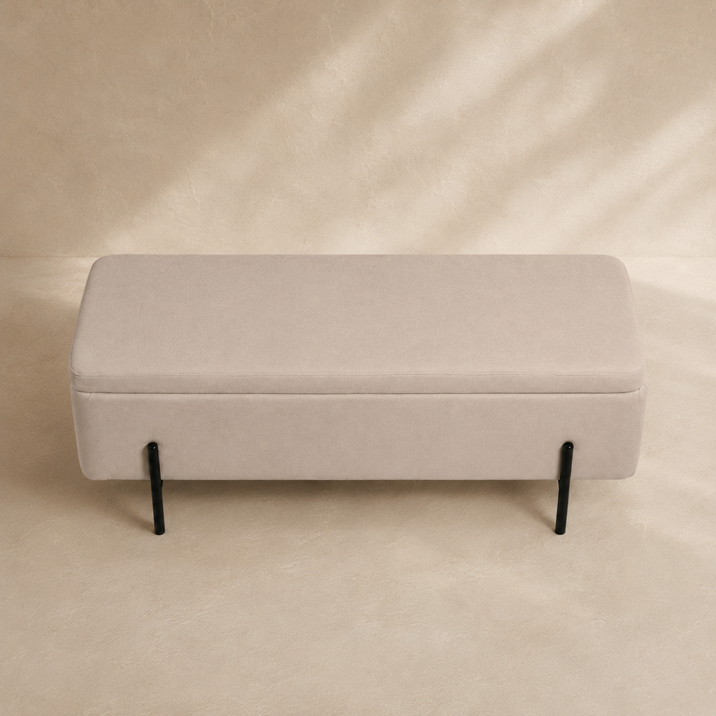 Banqueta tapizada con almacenaje, 120 cm
