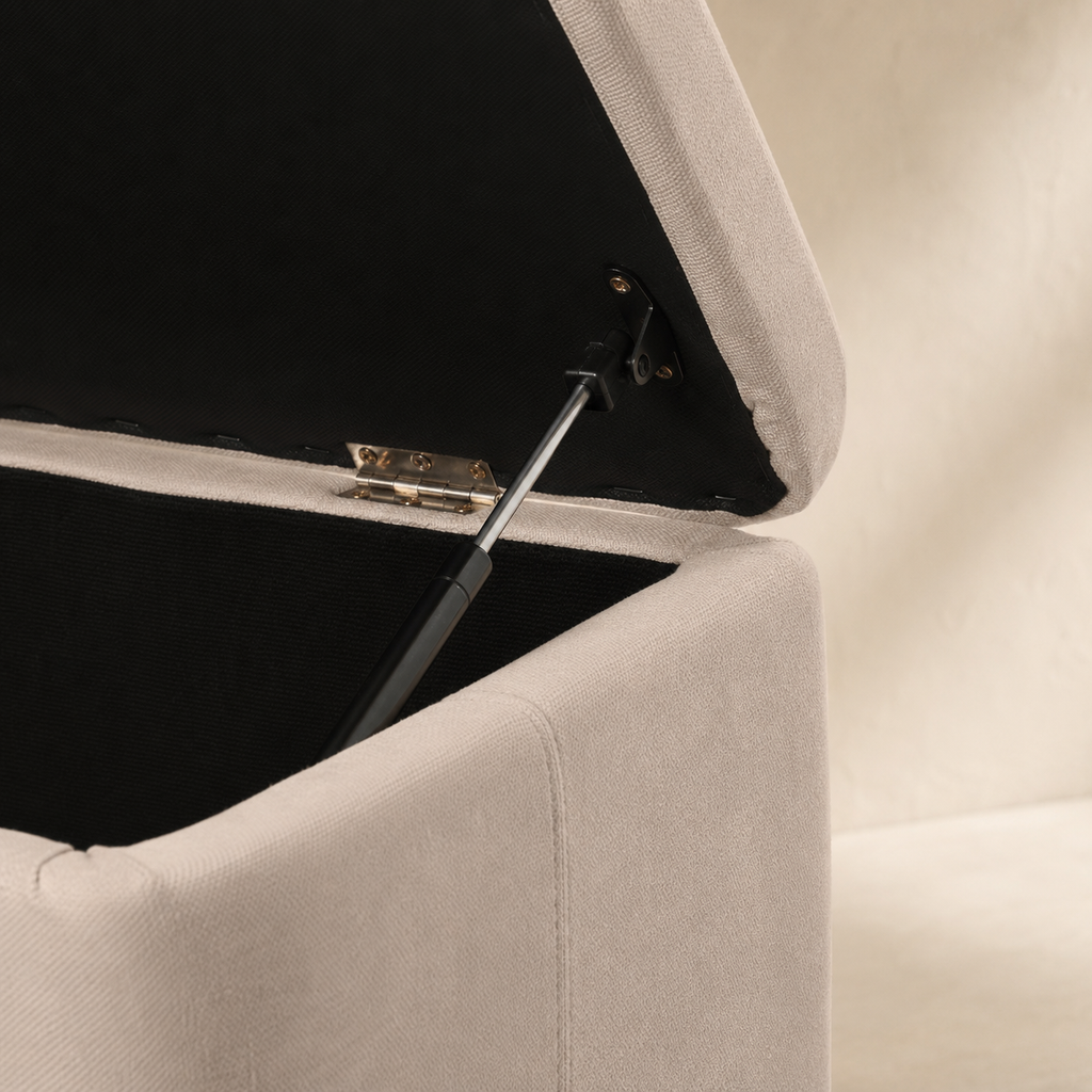 Banqueta tapizada con almacenaje, 120 cm