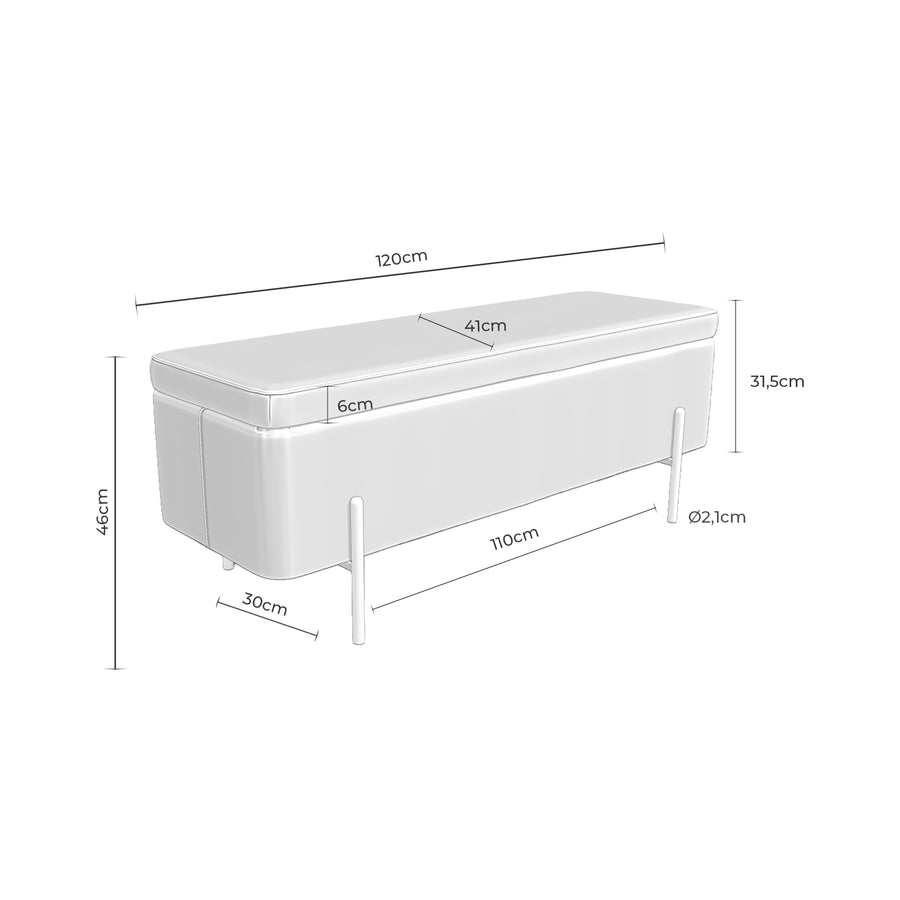Upholstered storage bench, 120 cm
