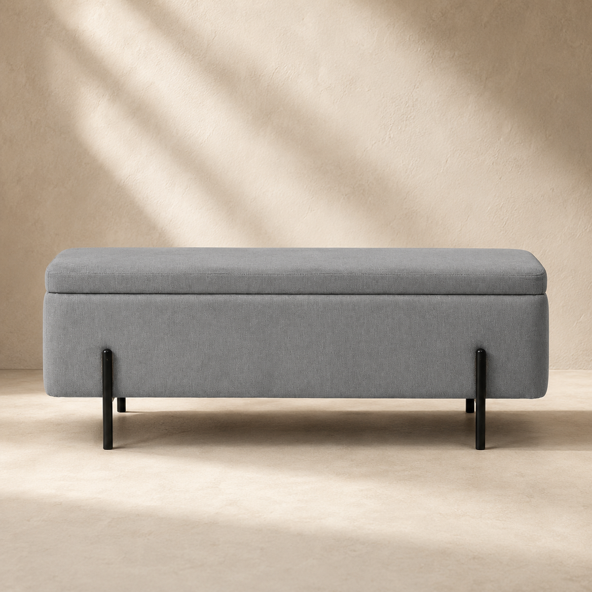 Banqueta tapizada con almacenaje, 120 cm