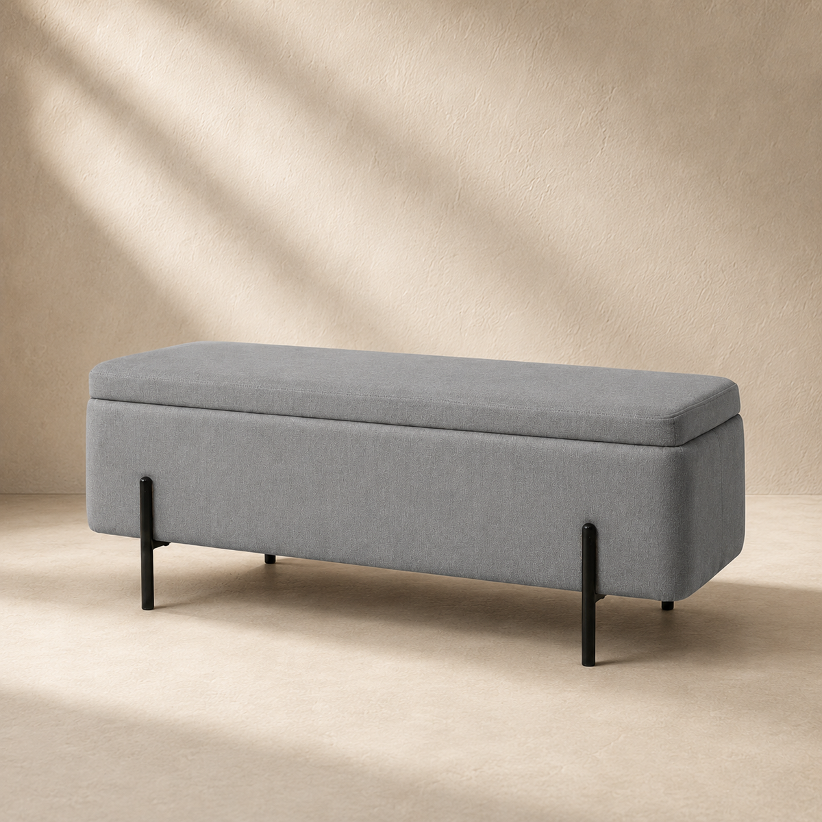 Banqueta tapizada con almacenaje, 120 cm