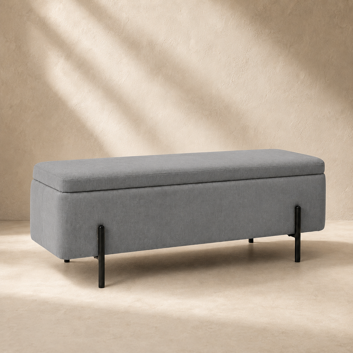 Banqueta tapizada con almacenaje, 120 cm