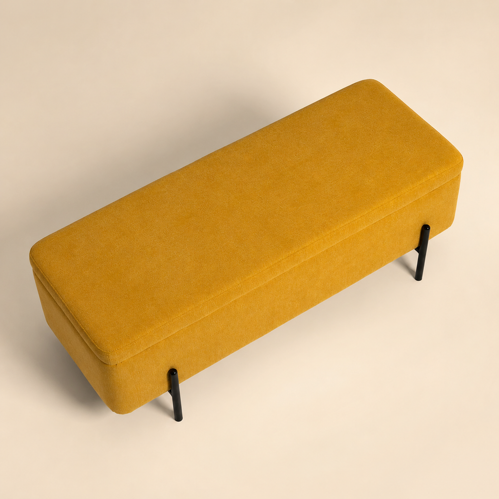 Banqueta tapizada con almacenaje, 120 cm