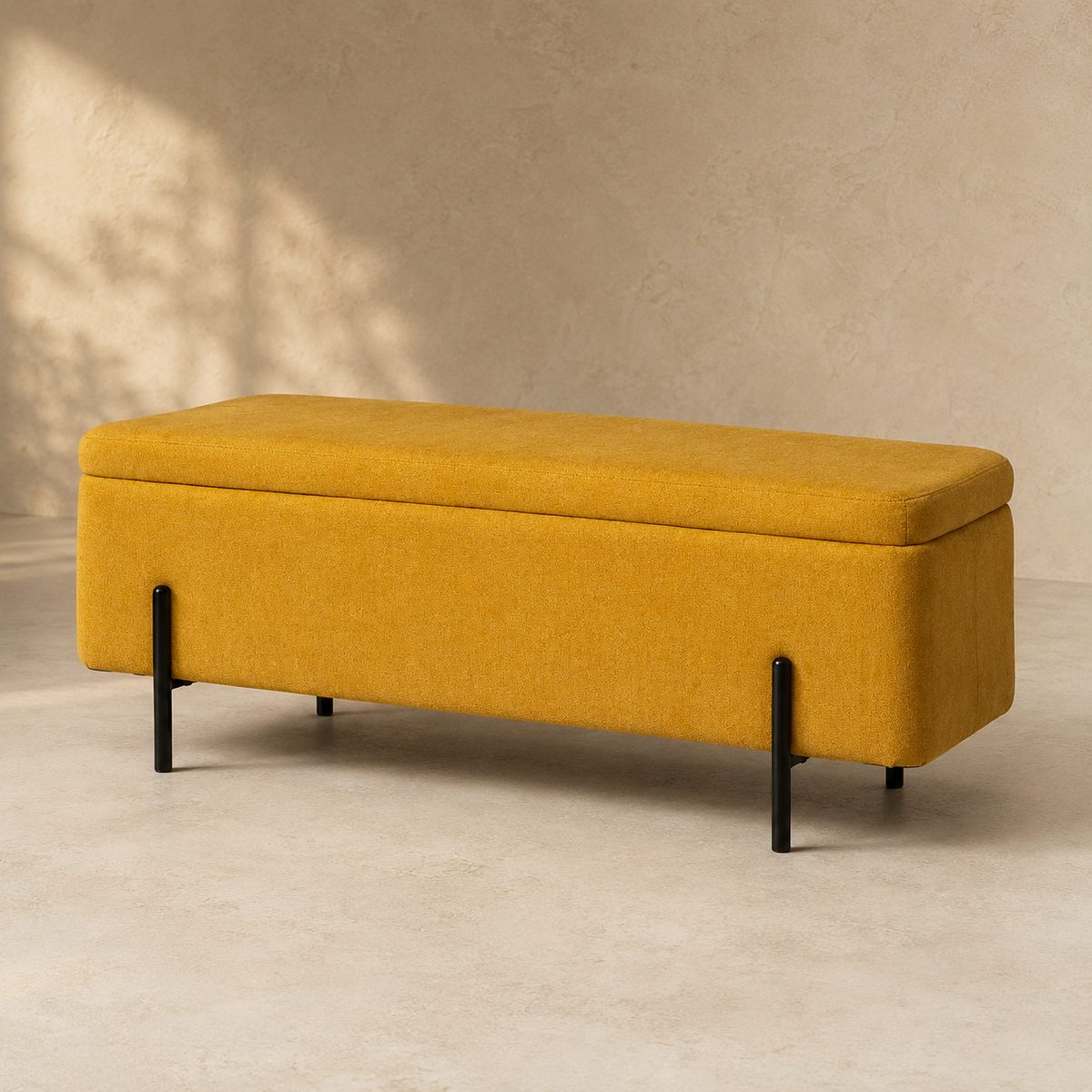 Banqueta tapizada con almacenaje, 120 cm