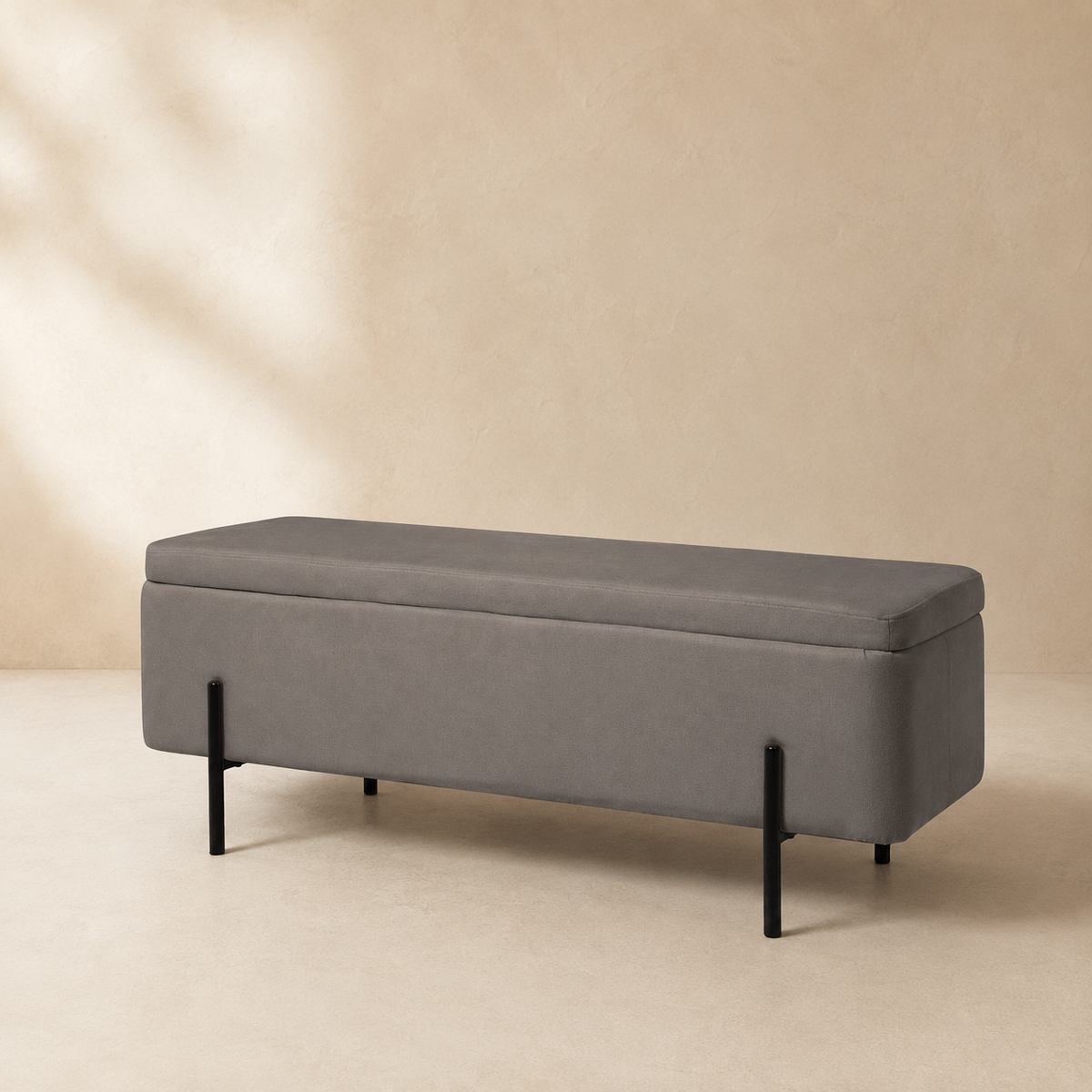 Banqueta tapizada con almacenaje, 120 cm