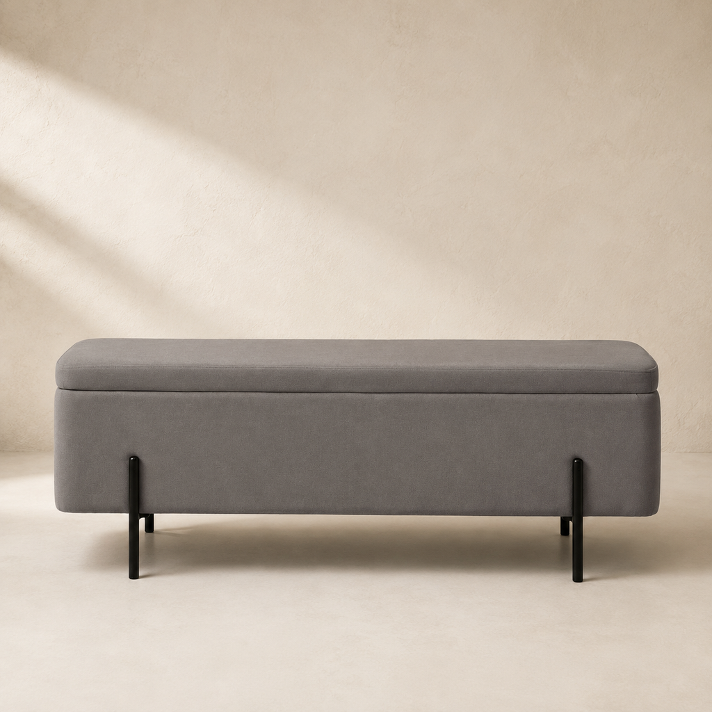 Banqueta tapizada con almacenaje, 120 cm