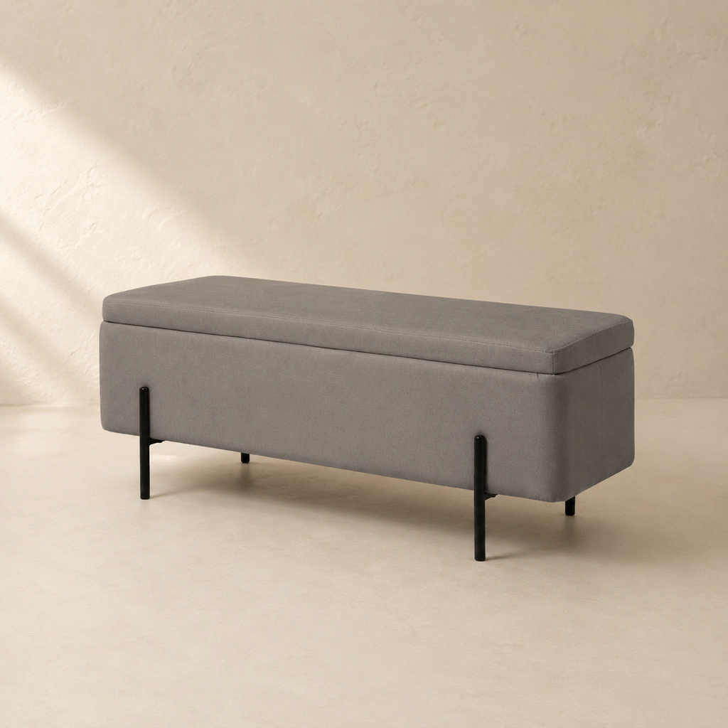 Banqueta tapizada con almacenaje, 120 cm