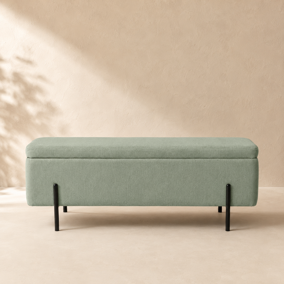 Banqueta tapizada con almacenaje, 120 cm