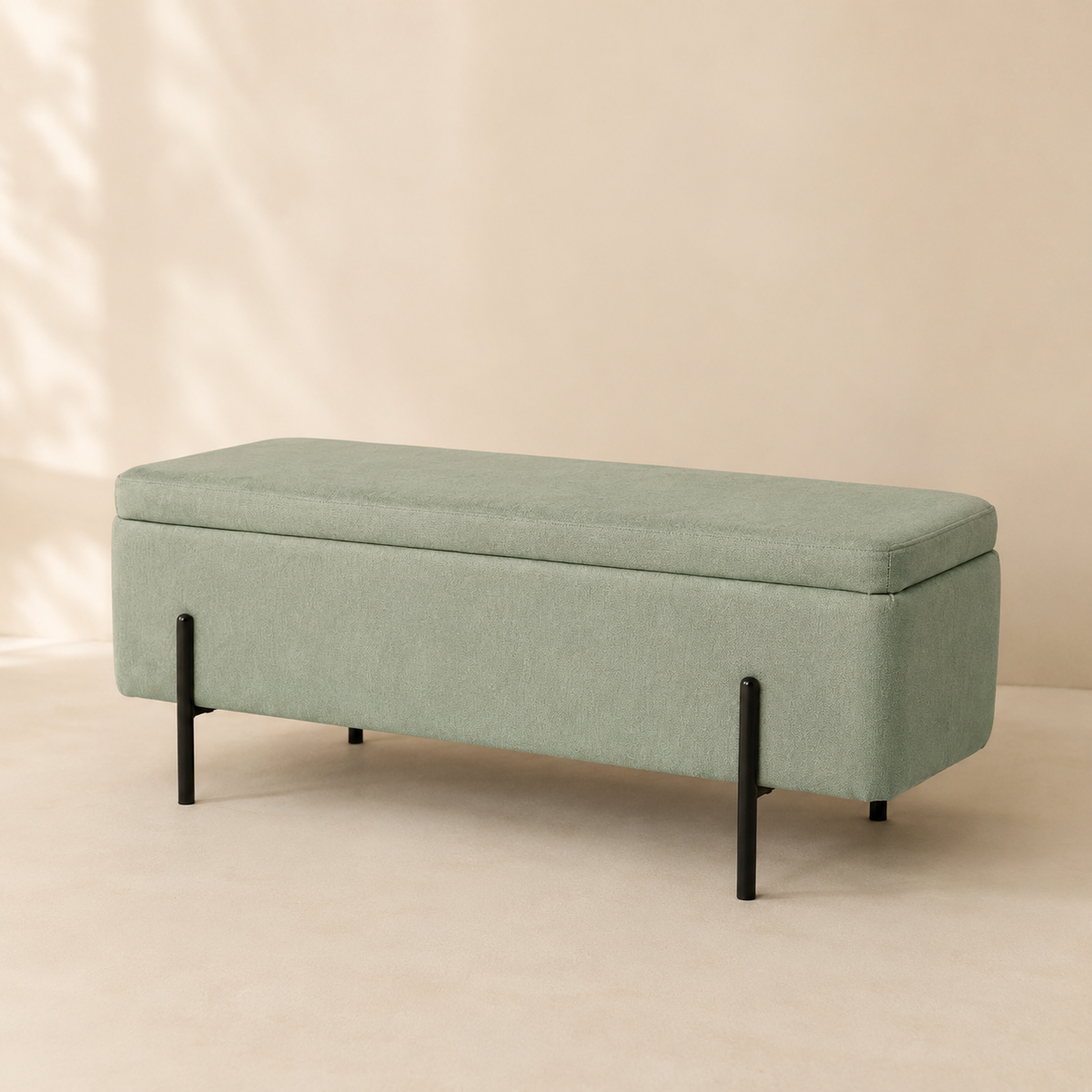 Banqueta tapizada con almacenaje, 120 cm
