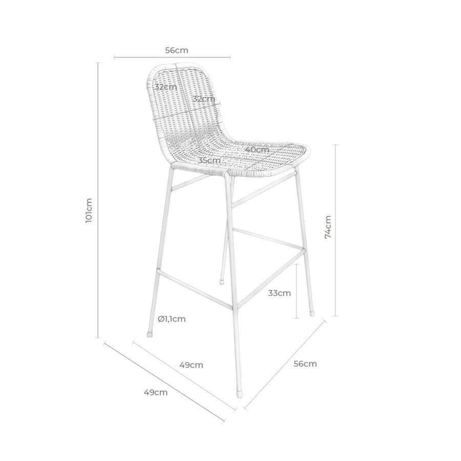Rattan stool with backrest