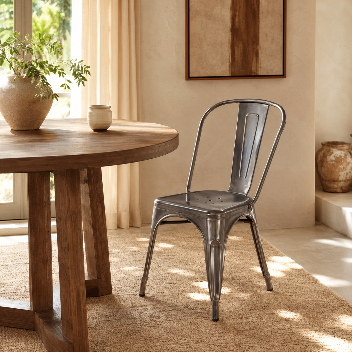 Silla de comedor de metal, pata metálica