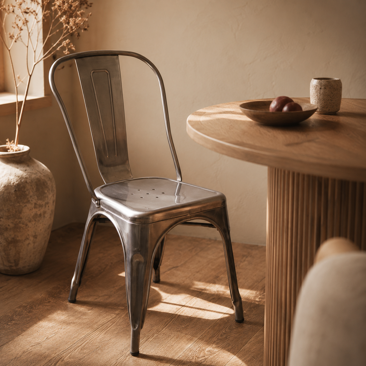 Silla de comedor de metal, pata metálica