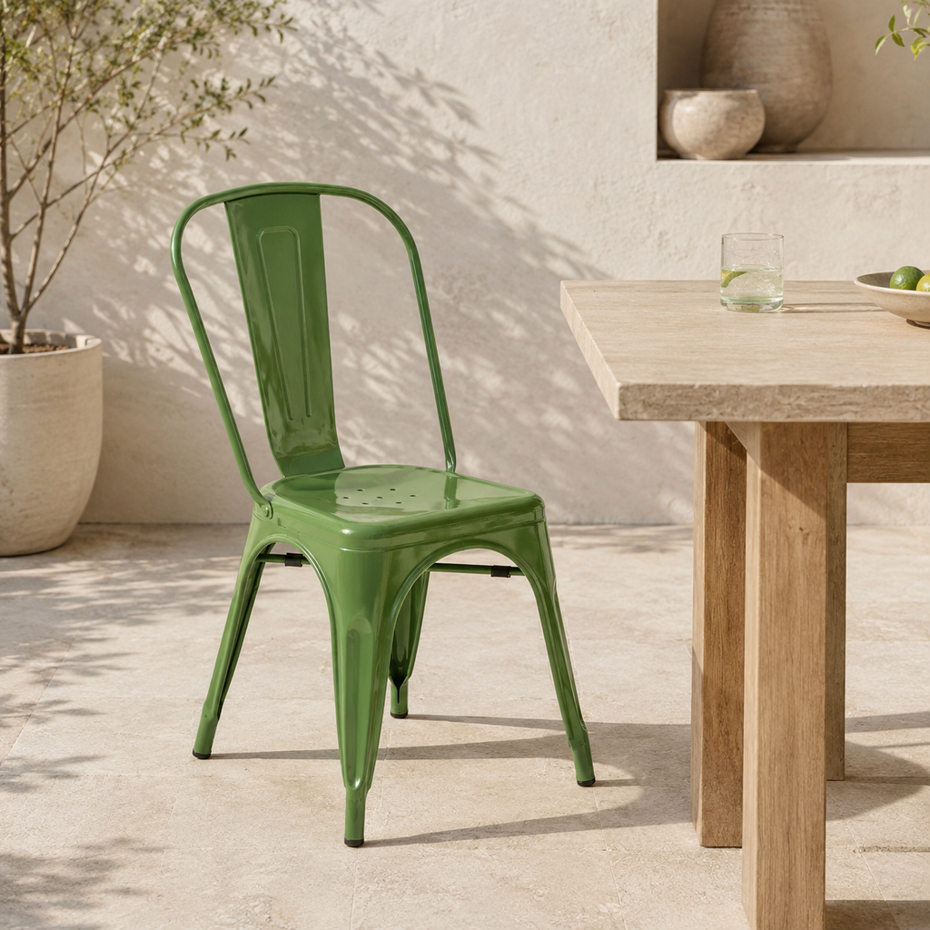 Silla de comedor de metal, pata metálica