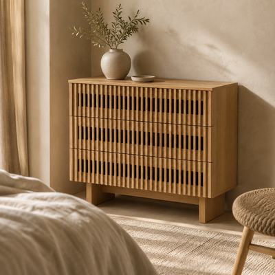 Cómoda Briel 3 cajones, madera, 100 × 80 cm