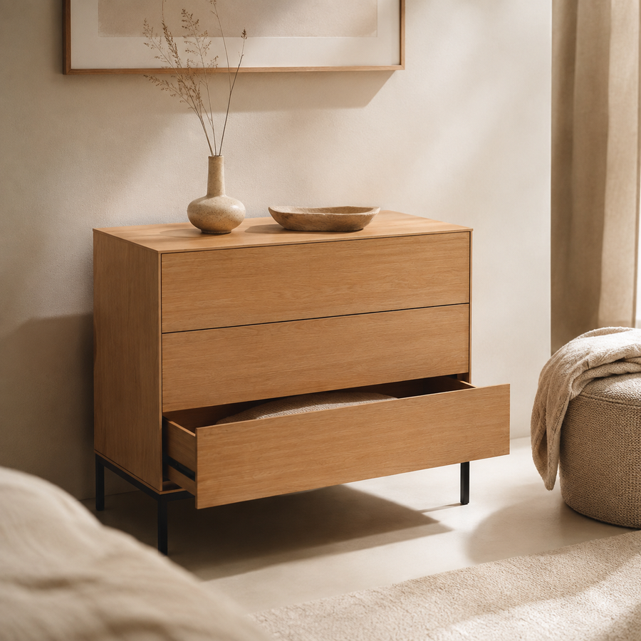 Cómoda Lumbre 3 cajones, madera, 100 x 80 cm