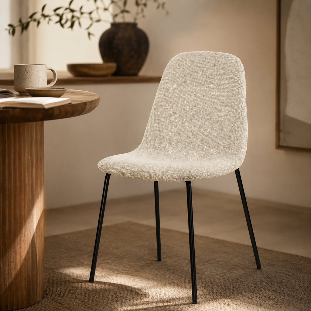Silla de comedor tapizada, pata metálica