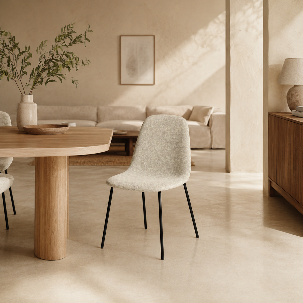 Silla de comedor tapizada, pata metálica