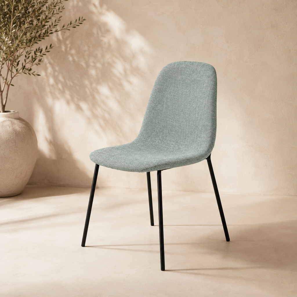Silla de comedor tapizada, pata metálica