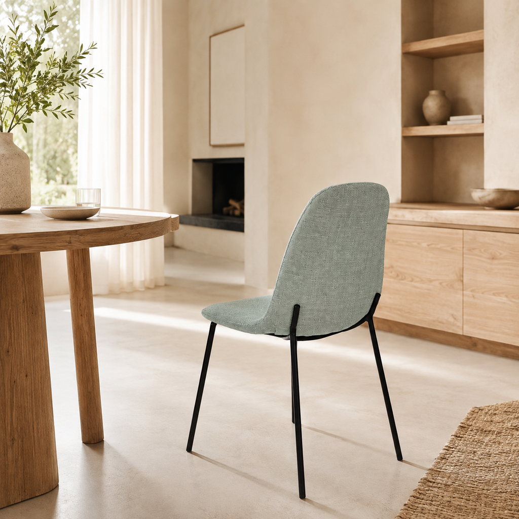Silla de comedor tapizada, pata metálica