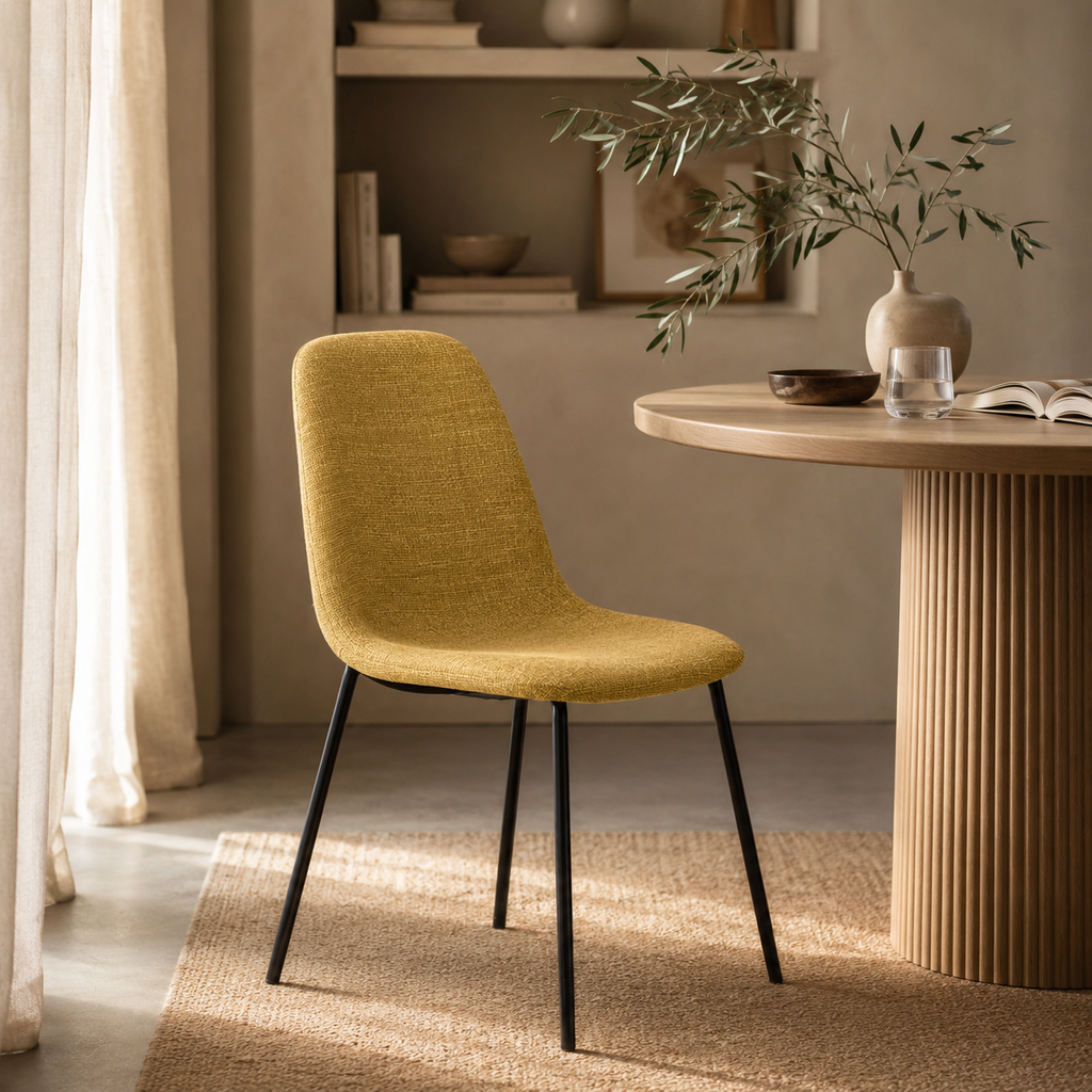 Silla de comedor tapizada, pata metálica