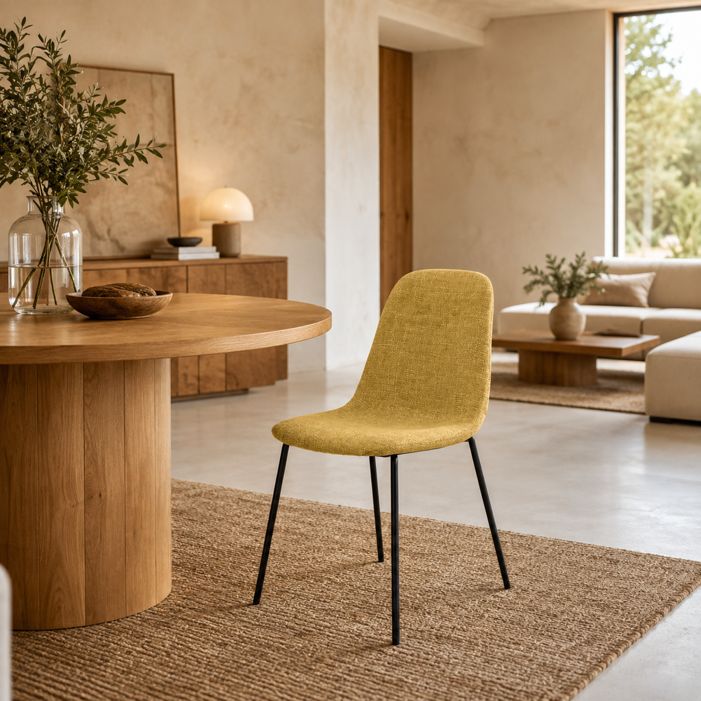 Silla de comedor tapizada, pata metálica