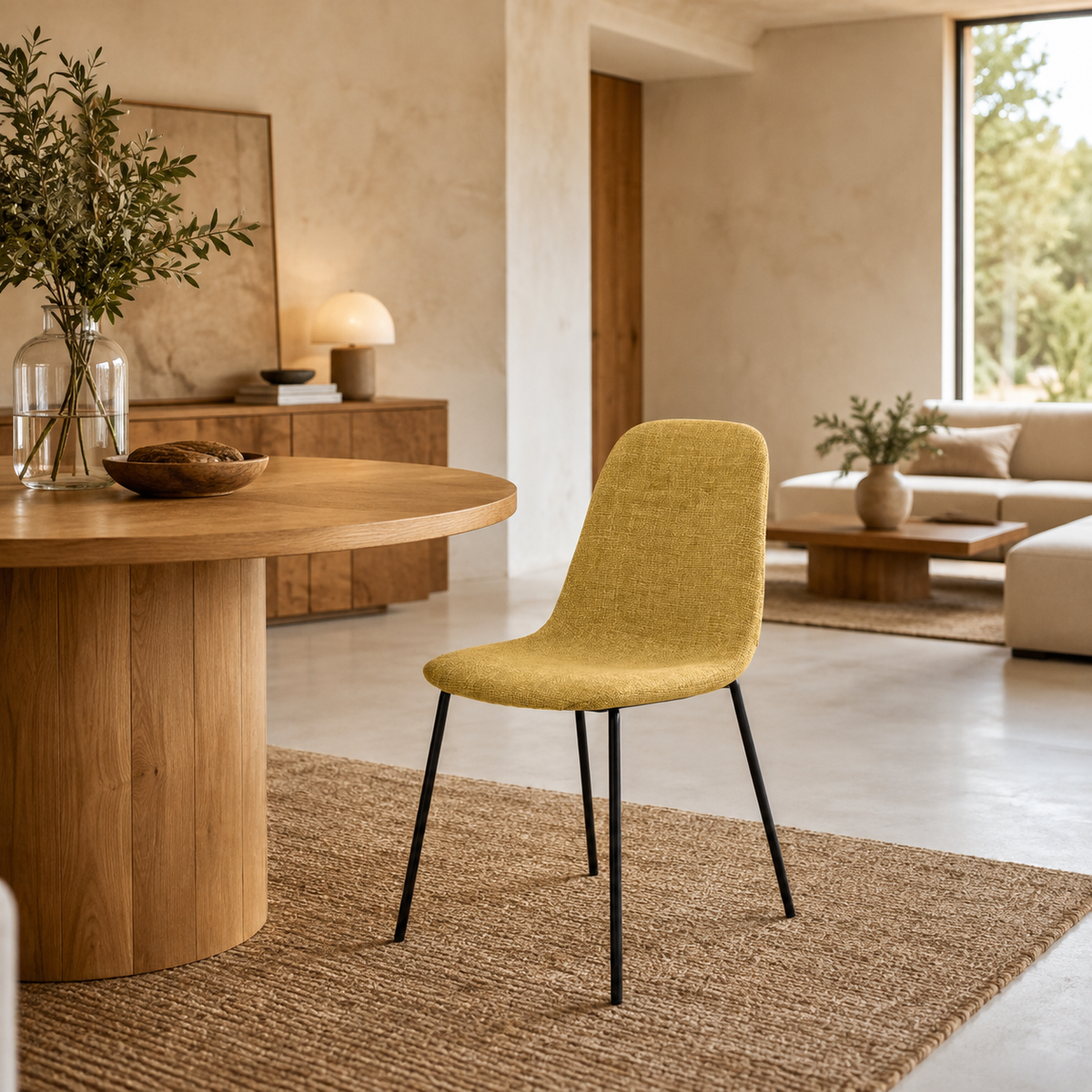 Silla de comedor tapizada, pata metálica
