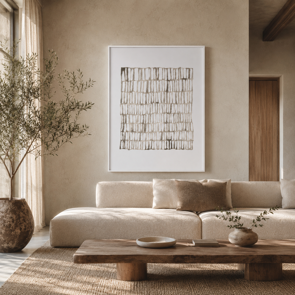 Cuadro geométrico, marco blanco, 60 × 80 cm