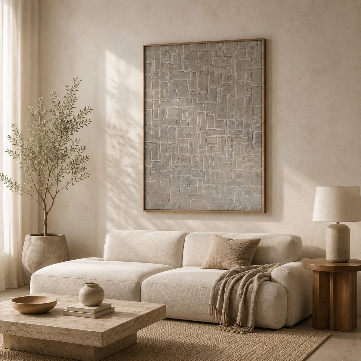 Cuadro geométrico, marco roble, 60 × 80 cm