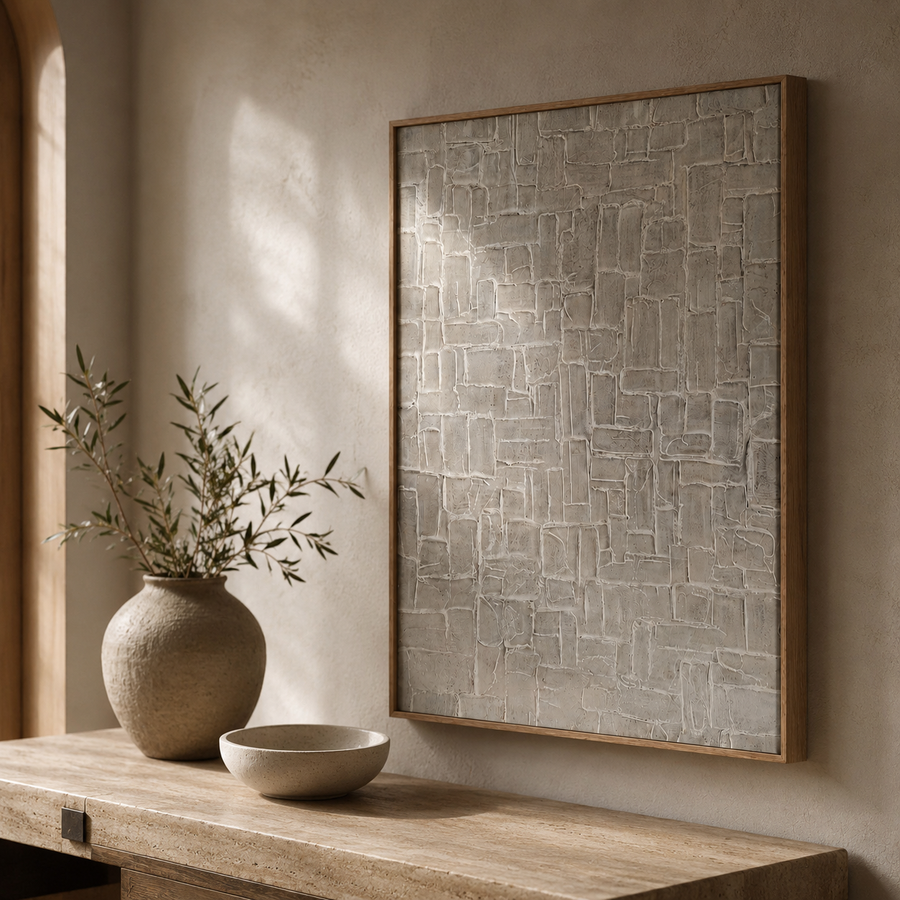 Geometric painting, oak frame, 60 × 80 cm
