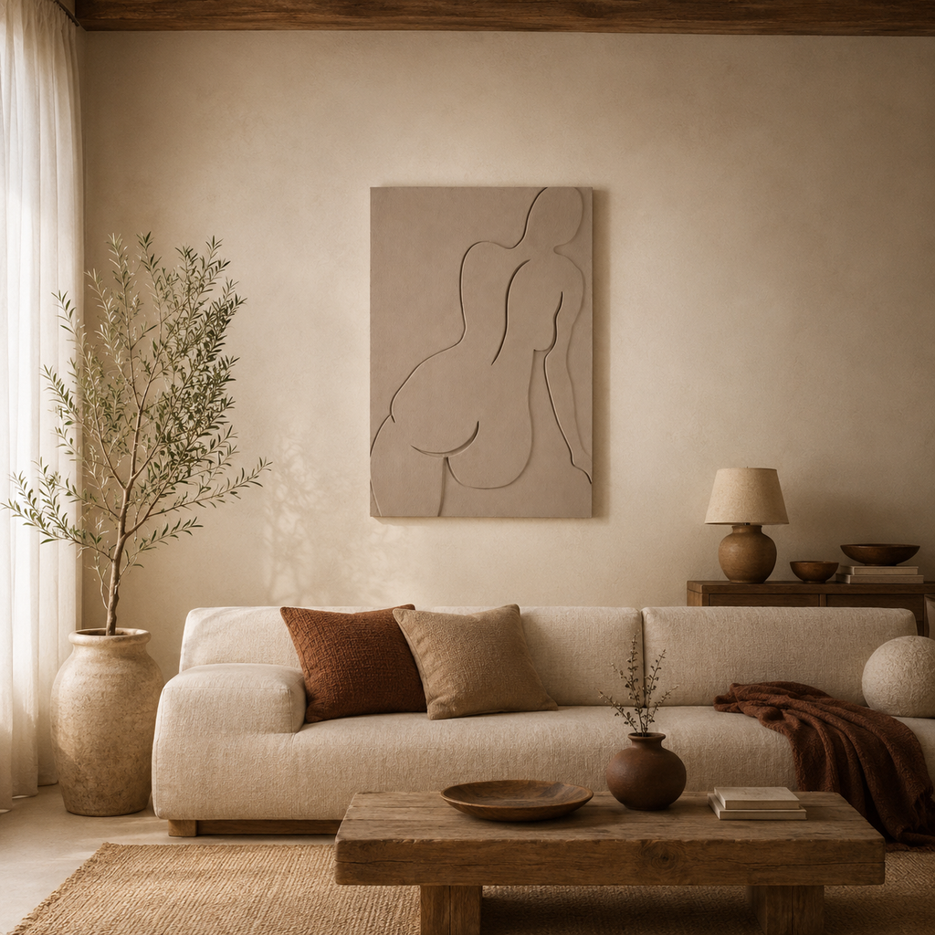 Cuadro minimalista, marco beige, 80 × 120 cm