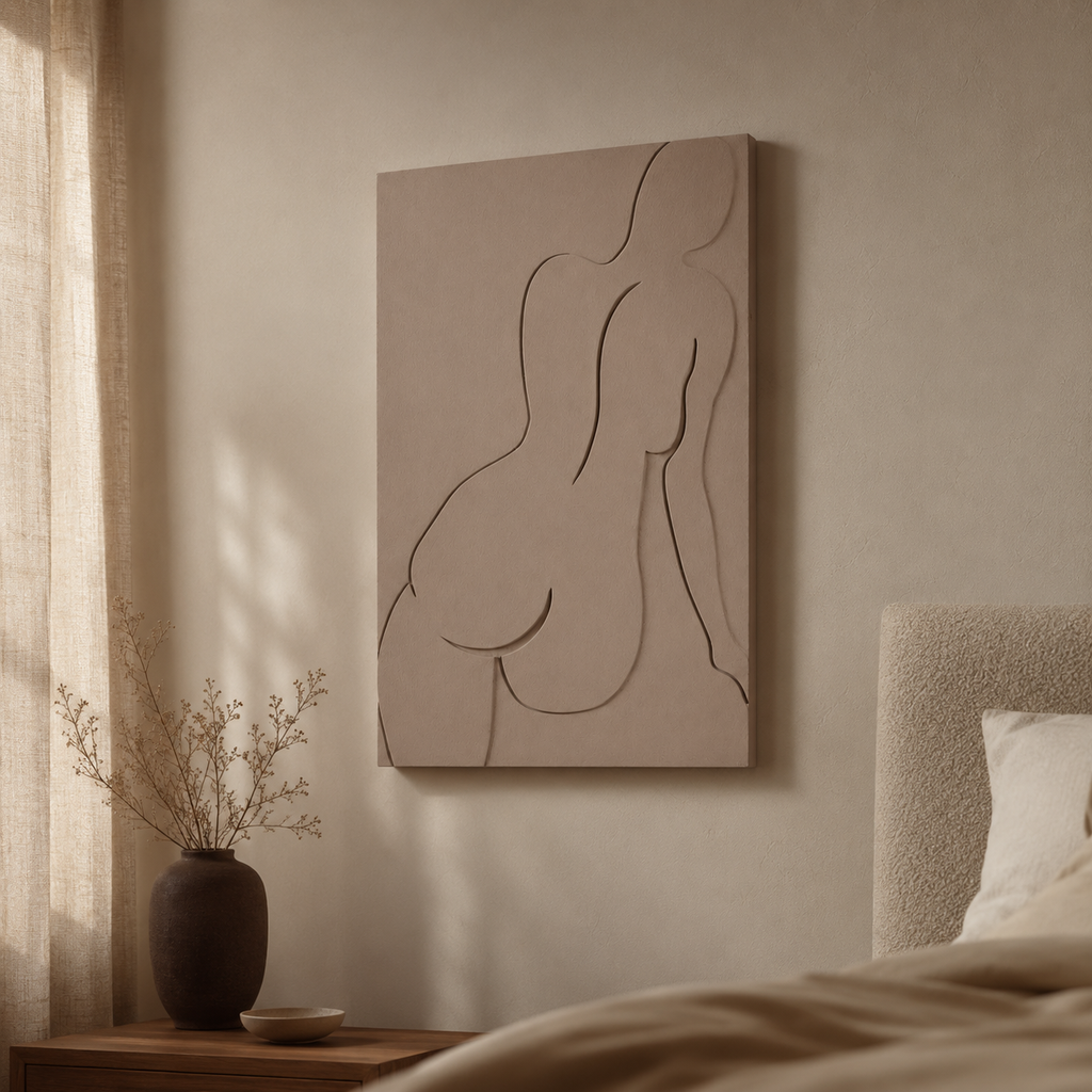 Cuadro minimalista, marco beige, 80 × 120 cm