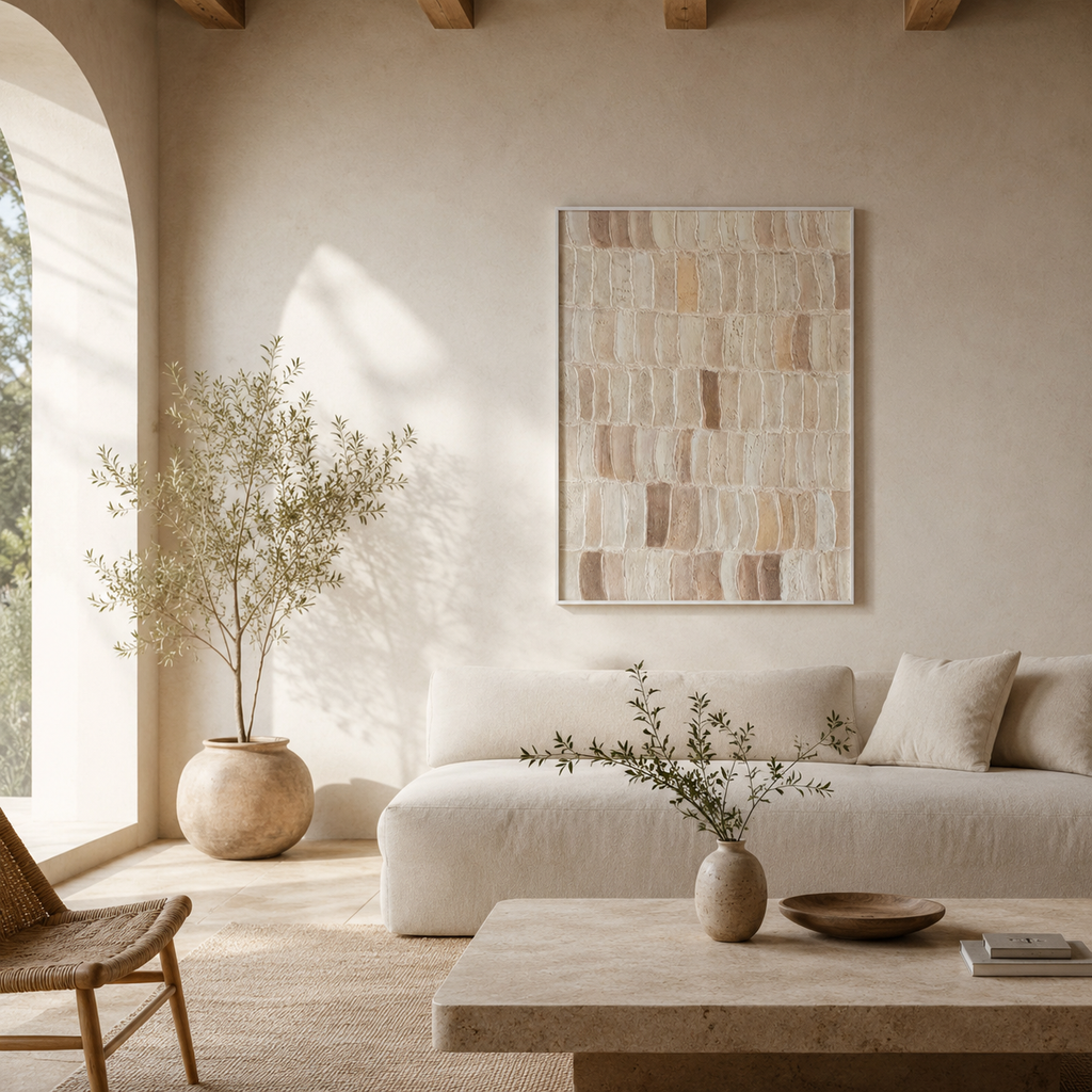 Cuadro abstracto, marco blanco, 60 × 80 cm