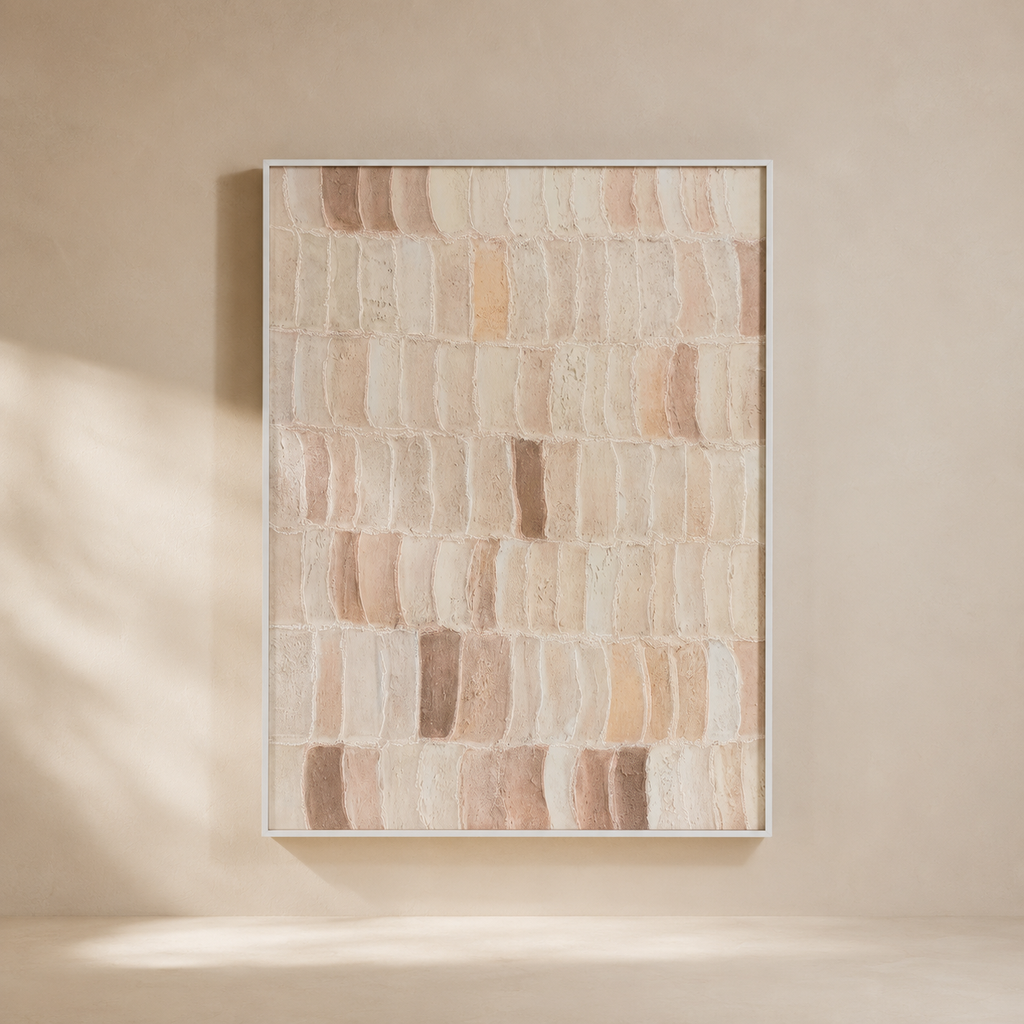 Cuadro abstracto, marco blanco, 60 × 80 cm