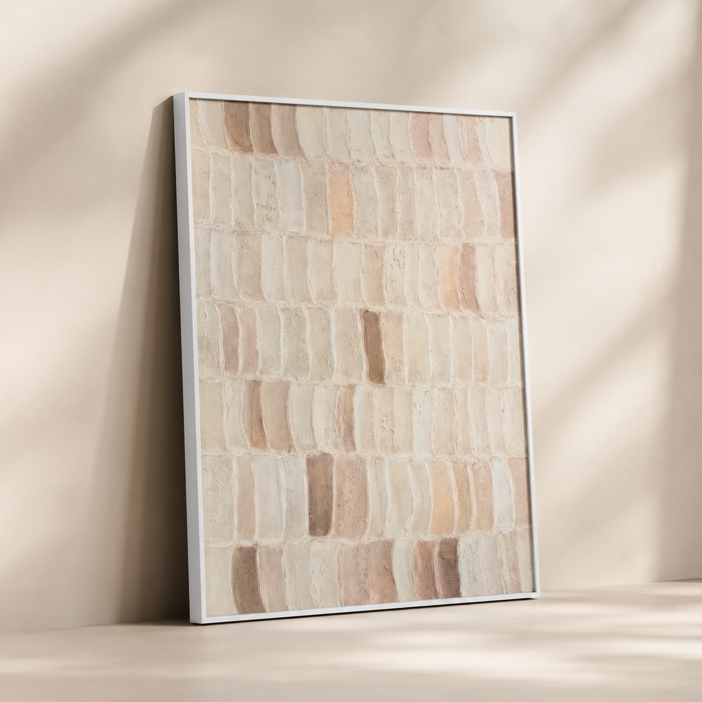 Cuadro abstracto, marco blanco, 60 × 80 cm