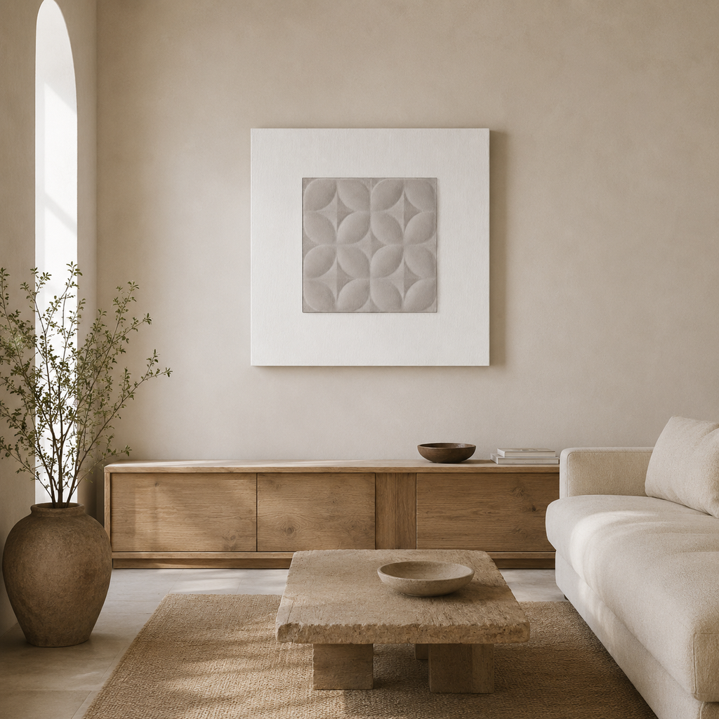 Cuadro minimalista, marco blanco, 80 × 80 cm