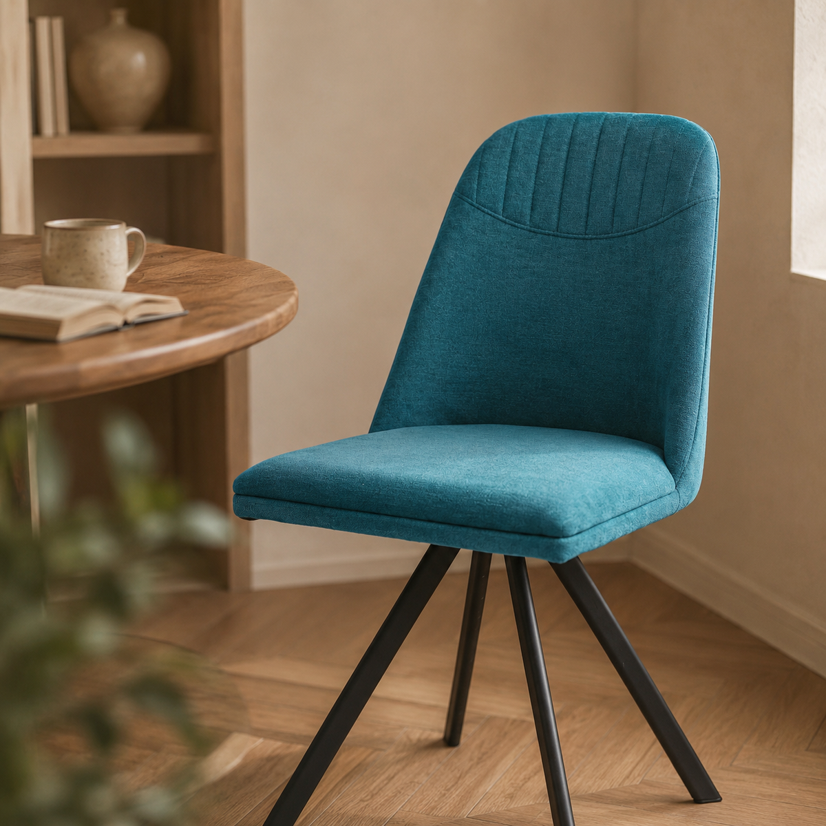 Silla de comedor tapizada, pata metálica