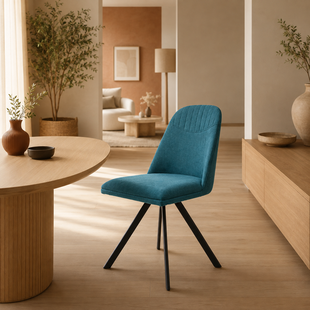 Silla de comedor tapizada, pata metálica