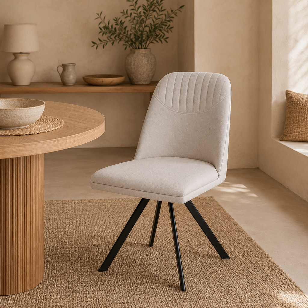 Silla de comedor tapizada, pata metálica