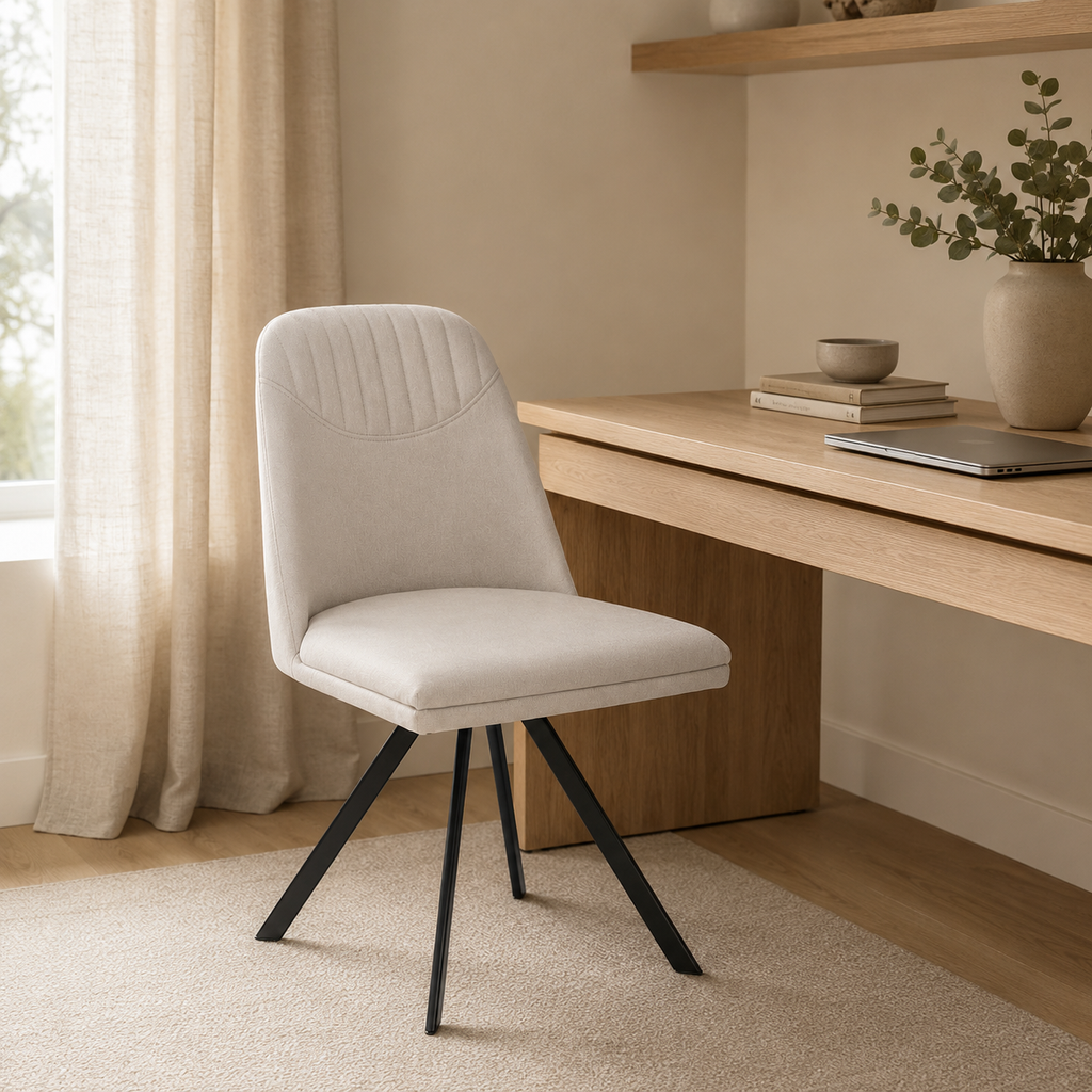 Silla de comedor tapizada, pata metálica