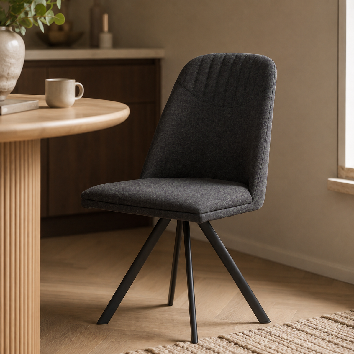 Silla de comedor tapizada, pata metálica