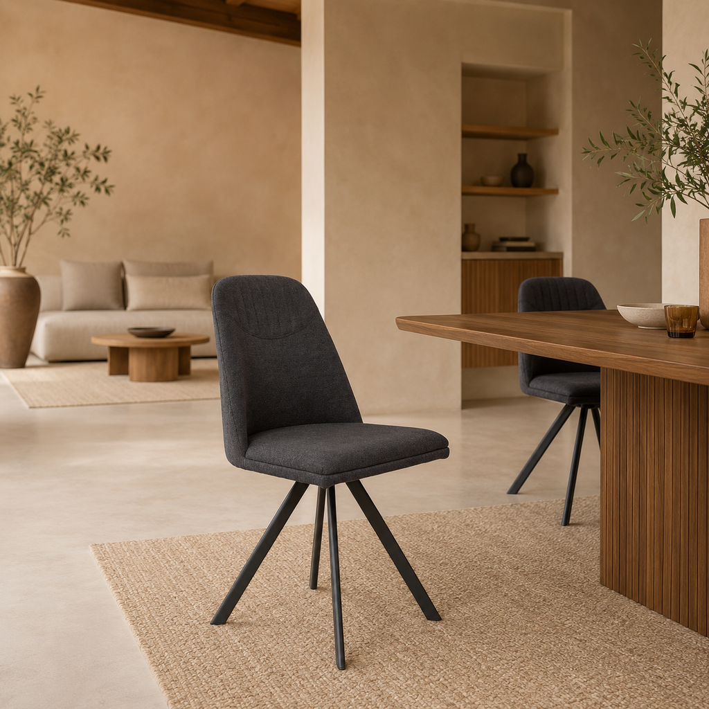 Silla de comedor tapizada, pata metálica