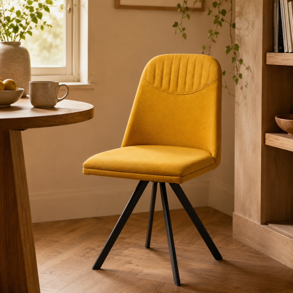 Silla de comedor tapizada, pata metálica