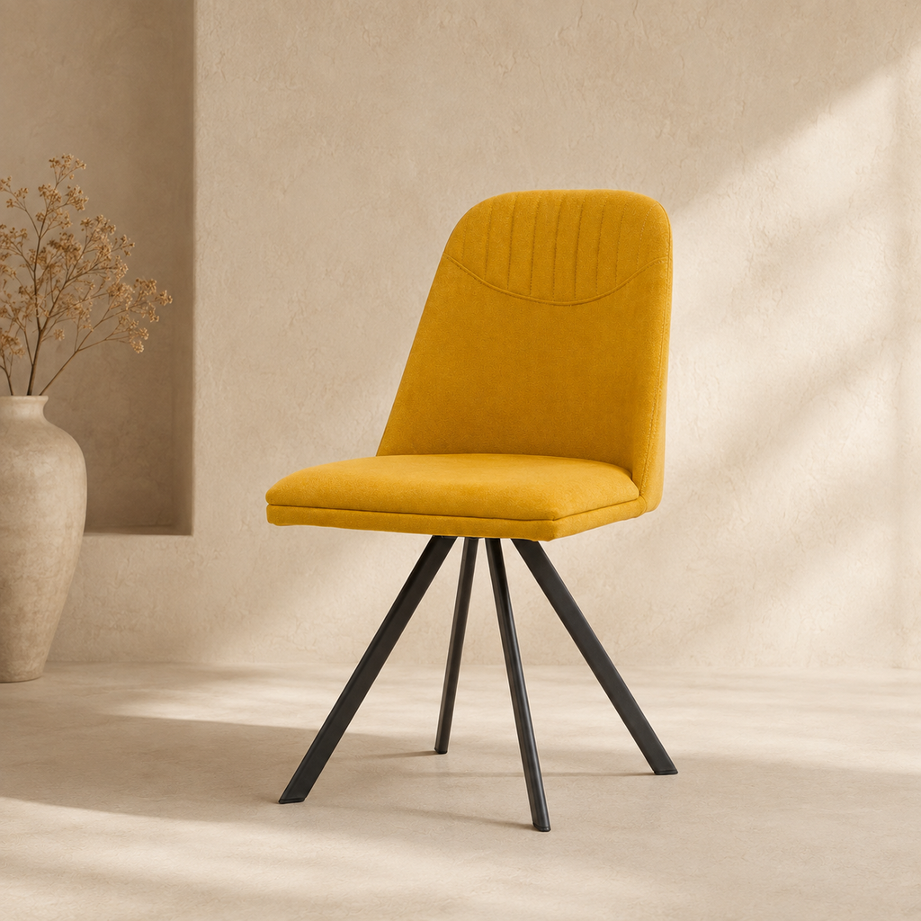 Silla de comedor tapizada, pata metálica