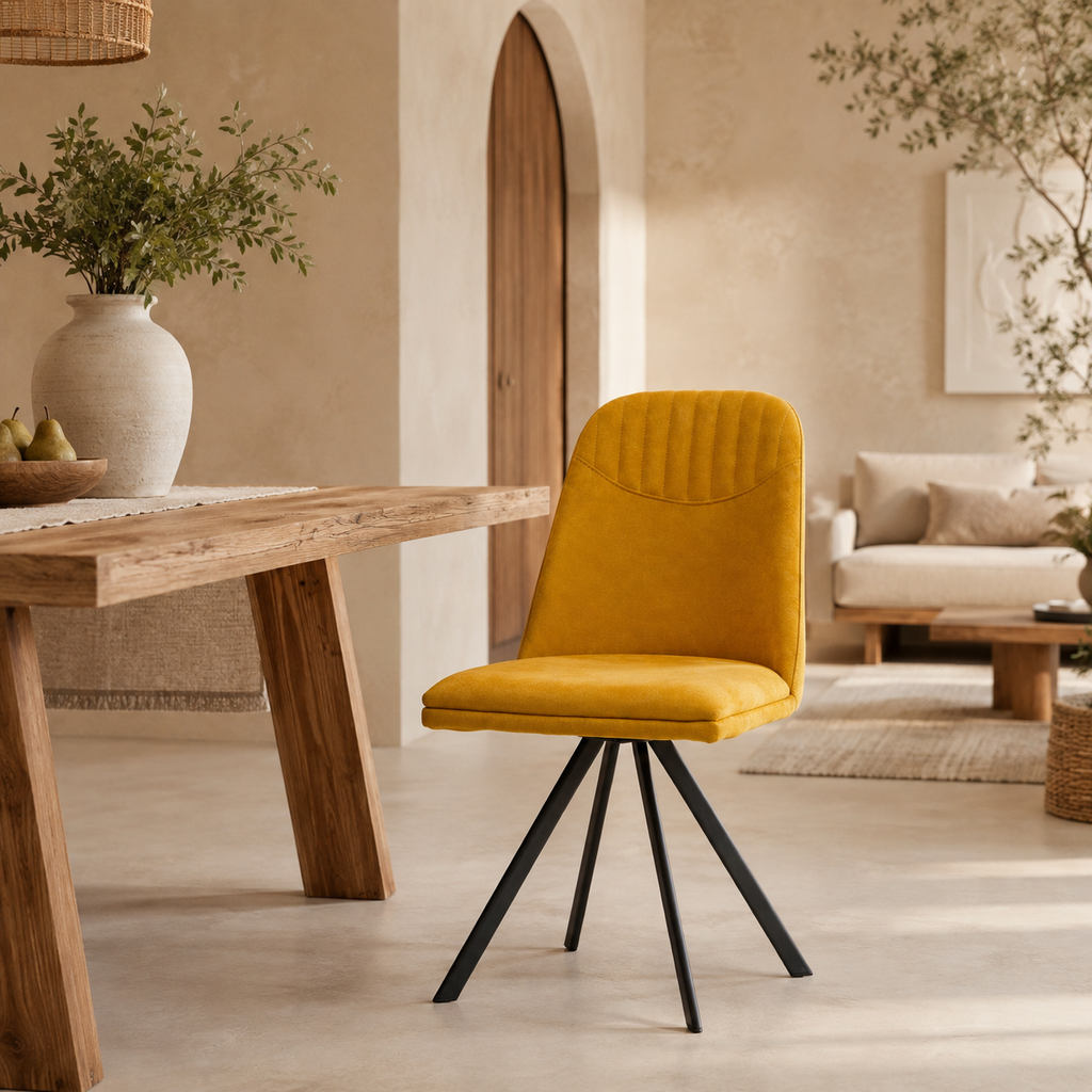 Silla de comedor tapizada, pata metálica