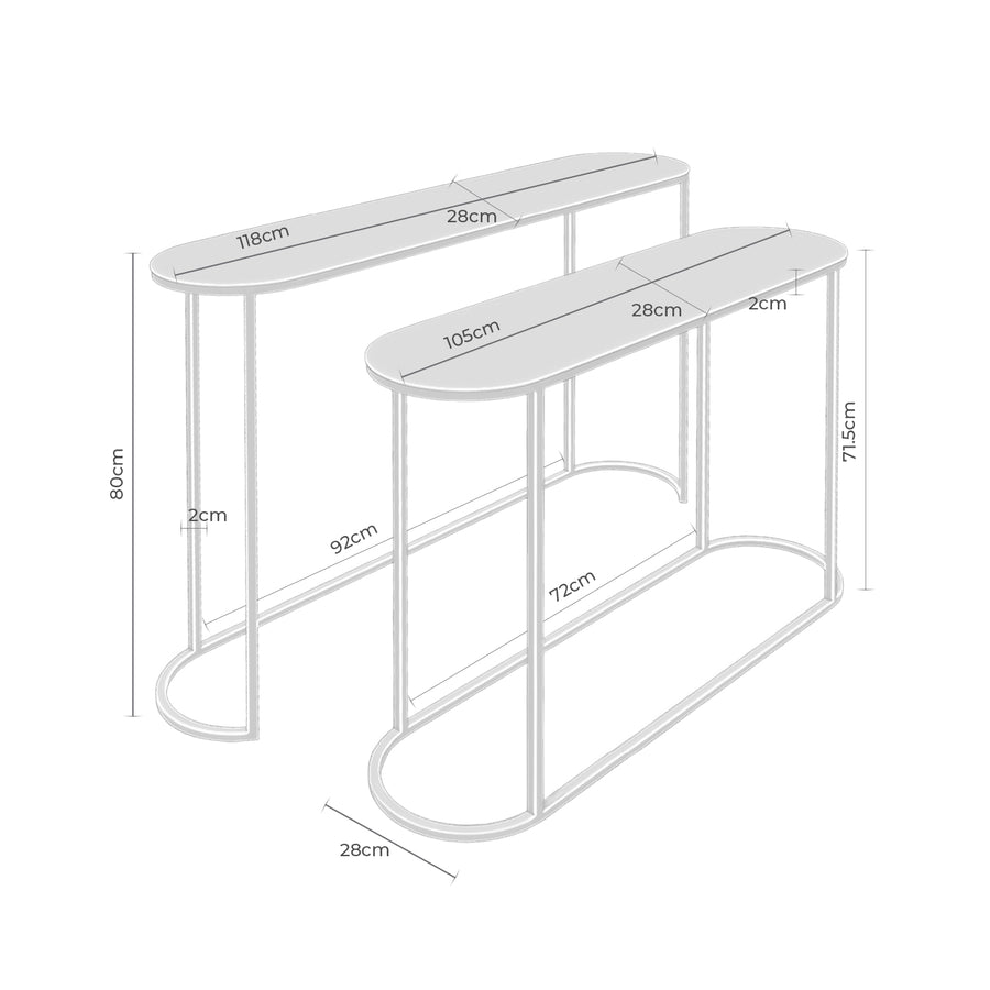 Set de consolas Flora, metal, 118 × 80 cm
