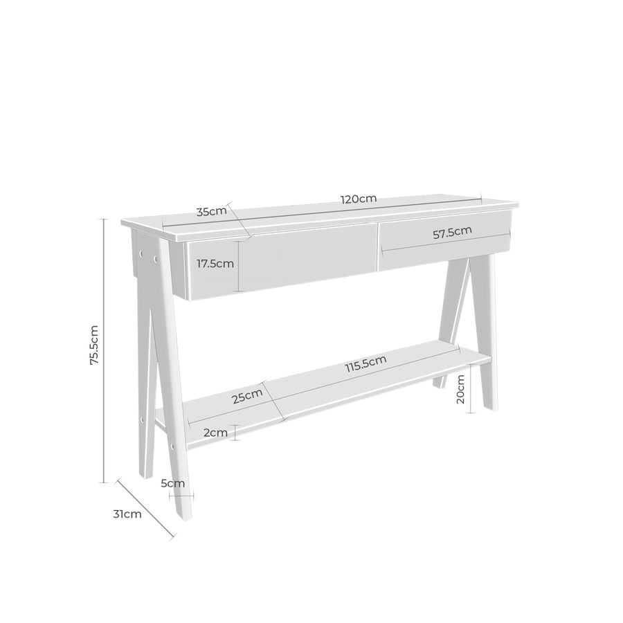 Console table 120 cm oak 2 drawers